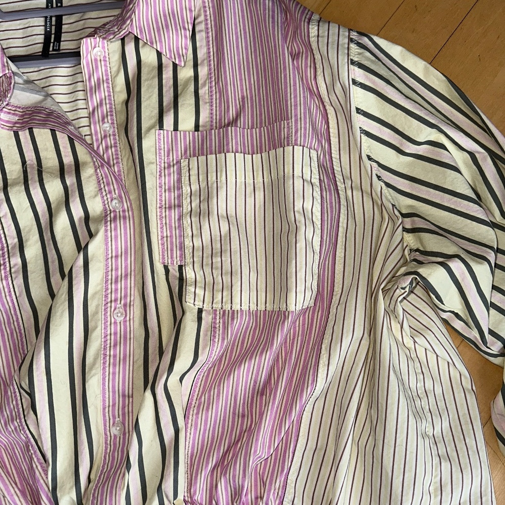 Anthropologie Drawstring hem striped blouse, XL, GP1504 - Picture 6 of 8